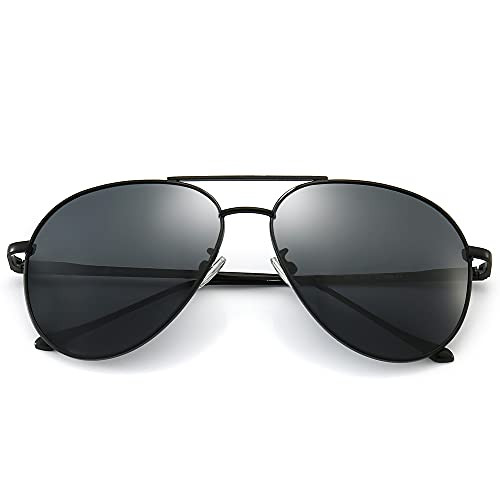 SUNGAIT Womens Lightweight Oversized Aviator Sunglasses - Polarized Lens -Black Frame/Non-mirrored Gray Lens-60- 1603HKHU