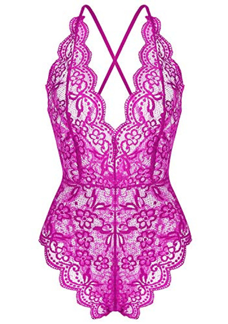Women Lingerie One Piece Lace Teddy Bodysuit Babydoll Chemise Sleepwear Purple L Women Lingerie One Piece Lace Teddy Bodysuit Babydoll Chemise Sleepwear Purple L