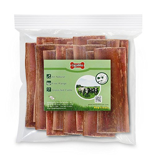GigaBite 6 Inch All Natural Beef Gullet Jerky Strips/Esophagus Taffy Dog Treat by Best Pet Supplies - Pack of 25