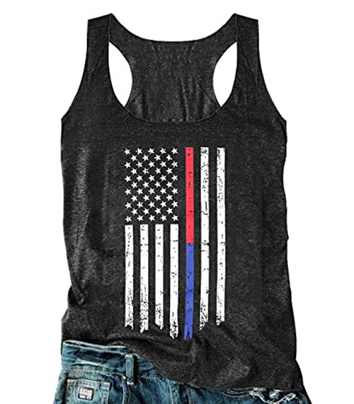 Umsuhu American Flag Graphic Tank Tops Tee Shirts Women 4th of July Patriotic Tank Tops Shirts Racerback -Large- A-Dark Gray-