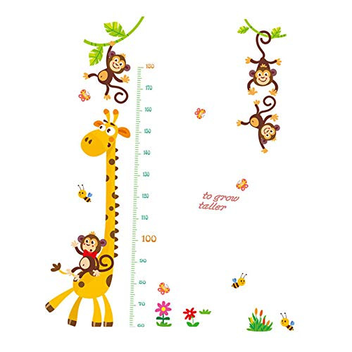 Animals Height Growth Chart Wall Stickers Children's Room Decoration Cartoon Wall Stickers Measuring Ruler Height Decals Nursery Bedroom Wall Decor