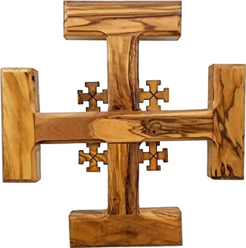 Logos Trading Post Holy Land Olive Wood Jerusalem Cross from Israel- Large- Hand Carved Hanging Wall Cross- 6 Inch Logos Trading Post Holy Land Olive Wood Jerusalem Cross from Israel- Large- Hand Carved Hanging Wall Cross- 6 Inch