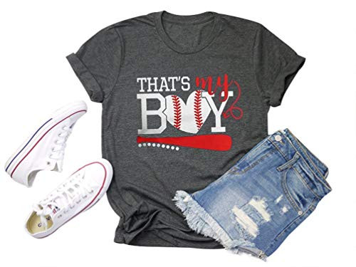 Chulianyouhuo Women Baseball Mom T-Shirts Letter Printed O-Neck Short Sleeves Casual Top Tees -M- Grey-