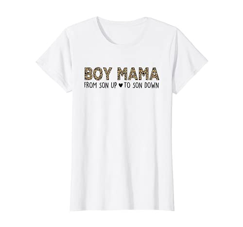 Womens Boy Mama From Son Upto Son Down Leopard Mother's Day Mom T-Shirt