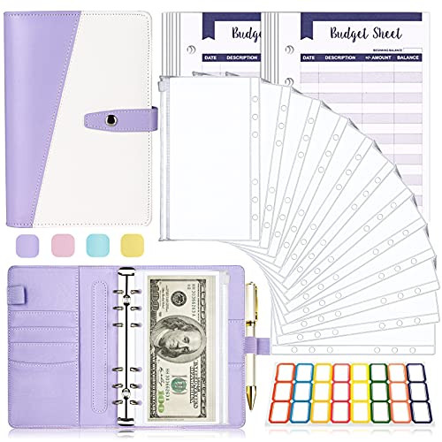 A6 Binder- Money Organizer for Cash- 26Pcs Budget Binder with Cash Envelopes- Budget Binder Money Saving Binder Cash Envelopes for Budgeting- Purple
