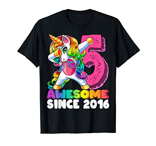 Awesome Since 2016 Dabbing Unicorn 5th Birthday Gift Girls T-Shirt