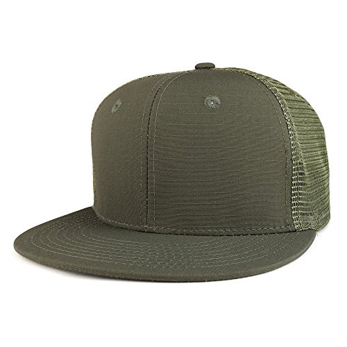 Armycrew Cotton Ripstop Flat Bill Trucker Mesh Back Baseball Cap - Olive