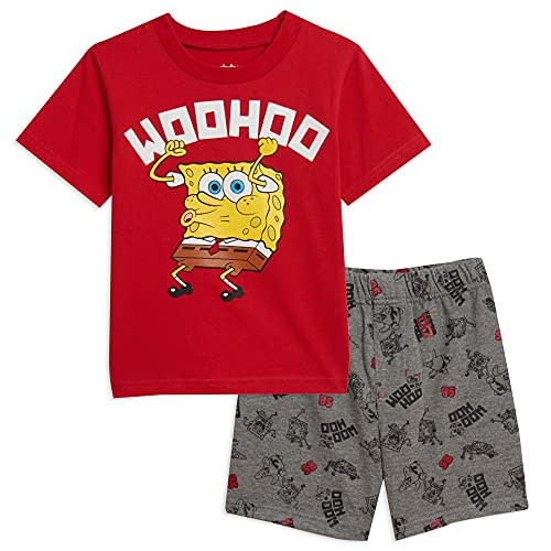 Nickelodeon Spongebob Squarepants Big Boys Short Sleeve T-Shirt  and  Shorts Set 7-8 Red/Gray