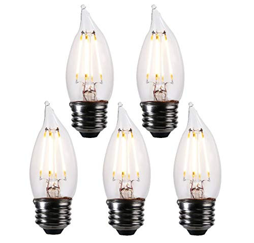 FLILED LED 60 Watt Equivalent Chandelier Bulbs, 5.5 Watt Dimmable Filament Clear LED Candelabra Bulbs, E26 Medium Base, LED Candle Bulbs (5000K Daylight, 5 Pack)