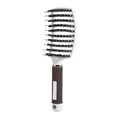 Salon Hair Scalp Massage Comb Hairbrush Bristle  and  Nylon Detangle Hairdressing Styling Tools-White-