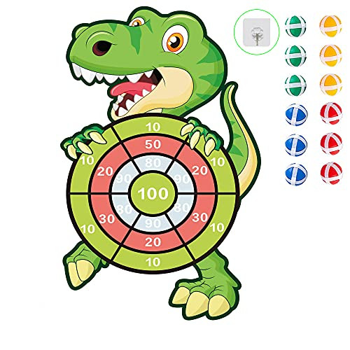 DQMOON Dinosaur Toys-Safe Dart Board for Kids with 12 Sticky Balls  and  Hook-Dinosaur Birthday Party Supplies Party Game for Kids Outdoor Indoor Toys- Birthday Gifts for Boys Girls Age 2Plus-30inches