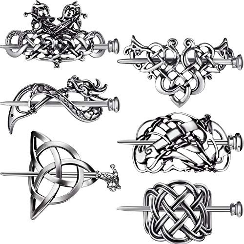6 Pieces Retro Silver Viking Celtic Hair Clips Alloy Hairpins Celtic Hair Slide Hairpins Hair Slide Barrettes Hair Sticks Hair Accessories for Women Girls