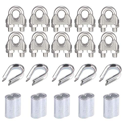 Wire Rope Cable Clip/Clamp?M6--Thimble?M6-- Aluminum Crimping Loop ?M6- for 1/4 Inch Wire Rope Cable - 304 Stainless Steel-30PACK-