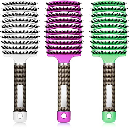 3 Pieces Curved Vented Boar Bristle Hair Brushes Fast Dry Detangling Hair Brush Curved Vented Styling Hair Brush Fast Blow Drying Hair Brush for Wet- Long and Curly Hair -Green- Purple- White- 3 Pieces Curved Vented Boar Bristle Hair Brushes Fast Dry Detangling Hair Brush Curved Vented Styling Hair Brush Fast Blow Drying Hair Brush for Wet- Long and Curly Hair -Green- Purple- White-