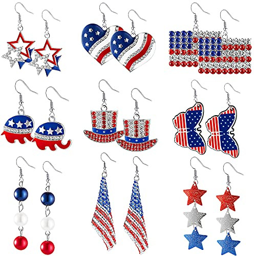 9 Pairs Patriotic Earrings American Flag Earrings 4th of July Earrings Star Heart Dangle Drop Earrings Patriotic Dangle Earring for Women Girls Independence Day 9 Pairs Patriotic Earrings American Flag Earrings 4th of July Earrings Star Heart Dangle Drop Earrings Patriotic Dangle Earring for Women Girls Independence Day