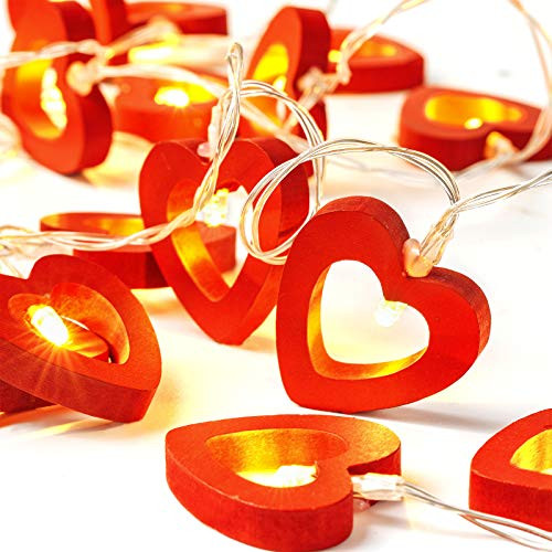 20 LED Warm Red Wooden Heart String Lights Fairy Lights Operated Decorative String Lamp for Valentine's Day Wedding Garden Bedroom Festival Birthday Party Decoration- 10 Feet 20 LED Warm Red Wooden Heart String Lights Fairy Lights Operated Decorative String Lamp for Valentine's Day Wedding Garden Bedroom Festival Birthday Party Decoration- 10 Feet