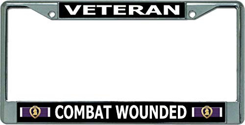 Purple Heart Combat Wounded Veteran 2 Chrome License Plate Frame