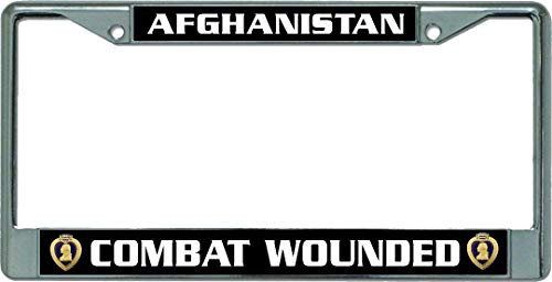 Afghanistan Purple Heart Combat Wounded Chrome License Plate Frame