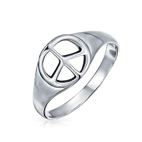 925 Sterling Silver Wide Open Symbol World Peace Sign Signet Ring For Men For Women For Teen