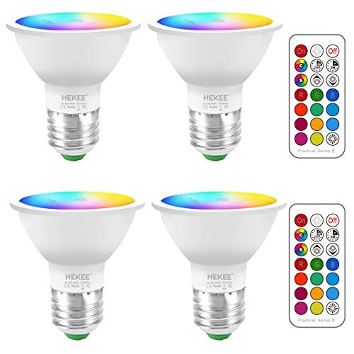 LED Light Bulbs 40 Watt Equivalent Color Changing E26 Screw 45- 12 Colors Dimmable Cold White 5700K RGB LED Spot Light Bulb with 5W Remote Control--Pack of 4-