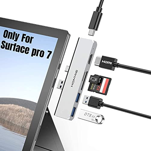 Surface Pro 7 USB C Hub- Hommie 6 in 2 Type-C Hub Adapter Dock Station for Surface Pro 7 USB A and USB C Port Converter with 4K HDMI- SD/TF Card Reader- USB-C 5Gbps Data Port and 2 USB 3.0 Ports