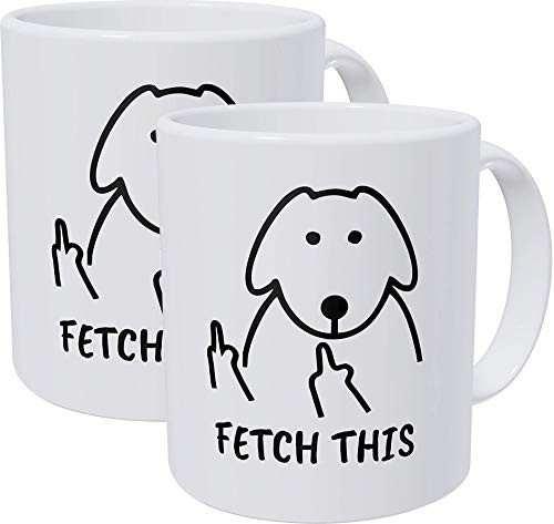 Willcallyou Pack of 2 Fetch This- for Dog Lovers- Owners 11 Ounces Funny White Coffee Mug