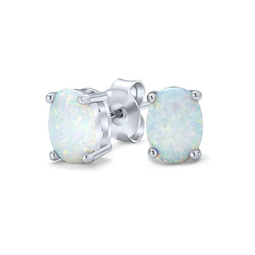 White Created Opal Oval Stud Earrings For Women Basket Set 925 Sterling Silver 6MM October Birthstone