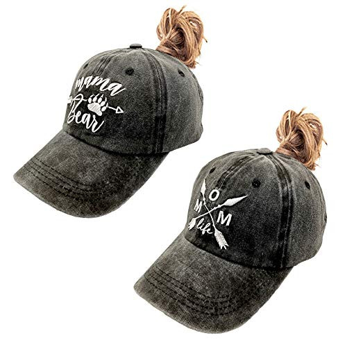 LOKIDVE 2 Pack Mama Bear Ponytail Hat Embroidered Mom Life Messy High Bun Distressed Baseball Cap LOKIDVE 2 Pack Mama Bear Ponytail Hat Embroidered Mom Life Messy High Bun Distressed Baseball Cap