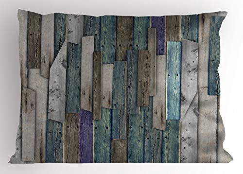 Ambesonne Rustic Pillow Sham- Image of Blue Grey Grunge Wood Planks Barn House Door Nails Country Life Theme Print- Decorative Standard Size Printed Pillowcase- 26inch X 20inch- Grey Blue