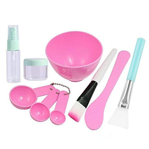 Mixing bowl face mask- Face Mask Mixing Bowl Set- DIY Facemask Mixing Tool Kit with Silicon Face Mask Brush Facial Mask Bowl Stick Spatula- Pack of 10 -Pink-