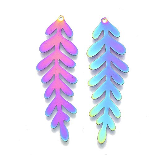 Fashewelry 50Pcs Colorful Filigree Olive Branch Leaf Pendants Multi-Color Stainless Steel Tree Leaves Cutout Charms Etched Metal Embellishments 51x15.5mm for Jewelry Necklace Keychain Crafts Fashewelry 50Pcs Colorful Filigree Olive Branch Leaf Pendants Multi-Color Stainless Steel Tree Leaves Cutout Charms Etched Metal Embellishments 51x15.5mm for Jewelry Necklace Keychain Crafts