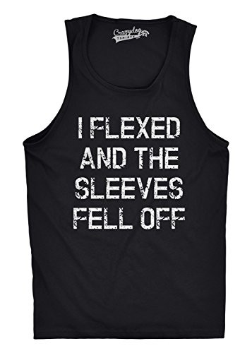 Mens I Flexed and The Sleeves Fell Off Tank Top Funny Sleeveless Gym Workout Shirt -Black- - 3XL