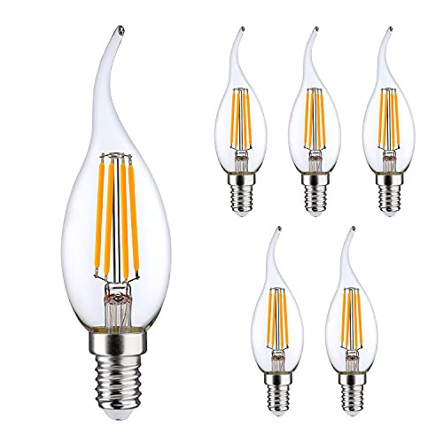 OmiBrite E12 LED Bulbs- 60W Equivalent Dimmable 5.5W BA11 Vintage LED Edison Filament Candles Light Bulbs 550 lumens Candelabra Bulbs- Daylight White 5000K- 90PlusCRI- UL Listed- 6/Pack