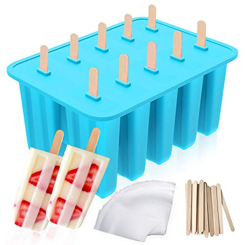 Ozera Popsicle Molds- 10-Cavity Reusable Silicone Popsicle Molds Maker- Ice Pop Molds with 50 Popsicle Sticks  and  50 Popsicle Bag