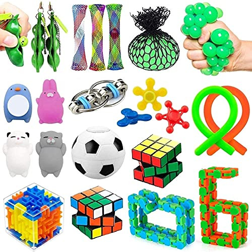21 Pack Fidget Sensory Toys Set- Stress Relief and Anti-Anxiety Tools for Kids and Adults- Party Favors- Treasure Box Prizes Toys for Classroom- Carnivals Prizes- Pinata Goodie Bag Fillers