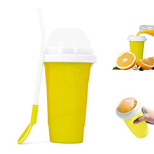Slushie Maker Cup- Magic Quick Frozen Smoothies Cup Cooling Cup Double Layer Squeeze Cup Slushy Maker- Homemade Ice Cream Maker DIY it for Children and Family -YELLOW- Slushie Maker Cup- Magic Quick Frozen Smoothies Cup Cooling Cup Double Layer Squeeze Cup Slushy Maker- Homemade Ice Cream Maker DIY it for Children and Family -YELLOW-