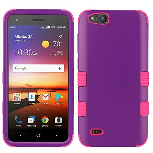 TUFF Hybrid Series Case for ZTE ZFive C LTE Z558VL- ZFive G LTE Z557BL- Blade Vantage- Avid 4- Avid 557 - Military Grade Shockproof Protective Case -Purple/Pink- and Atom Cloth