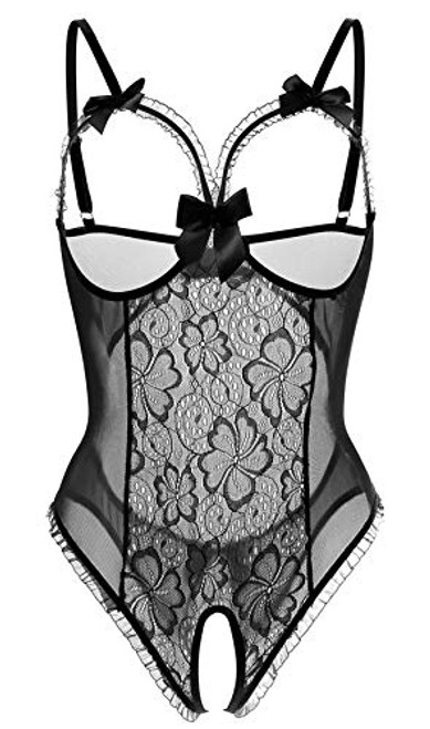 Lingerie for Women One-Piece Teddy Lingerie Sexy Bodysuit Lace Nightie -Black- XL-