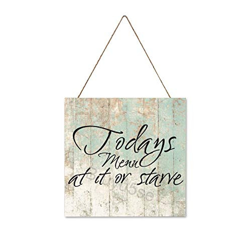 Bruyu5se Farmhouse Wall Hanging Wood Plaque Sign with Inspirational Quote Todays Menu Eat It Or Starve- Rustic Wall Front Door Home Decorations 12x12Inch