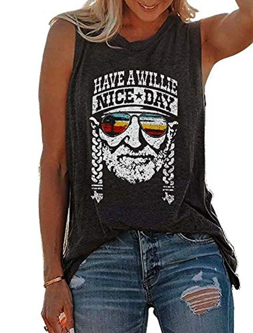 Have A Willie Nice Day Tank Tops Women Summer Graphic Tank Tops Casual Sleeveless Vintage Tee Shirts -Dark Grey-W- M- m-