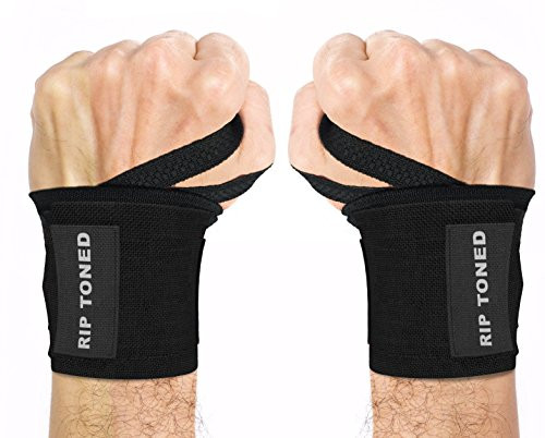 Rip Toned Wrist Wraps 18" Professional Grade with Thumb Loops - Wrist Support Braces for Men & Women - Weight Lifting, Crossfit, Powerlifting, Strength Training - Bonus Ebook (Black Stiff)