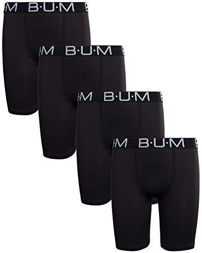 B.U.M. Equipment Boys? Performance Dry-Fit Compression Boxer Briefs -Pack of 4-- Black  and  Black- Medium / 8-10