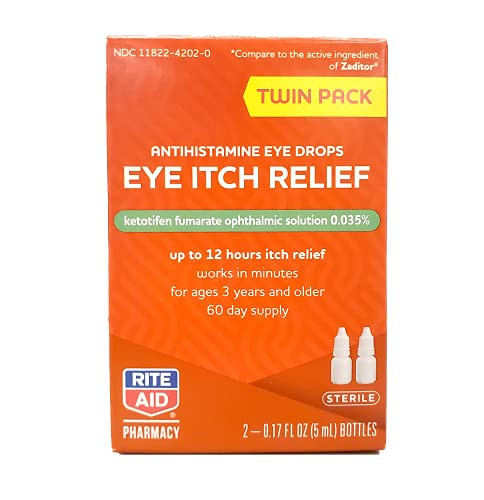 Rite Aid Eye Itch Relief Antihistamine Eye Drops- 0.17 fl oz - 2 Count | Allergy Eye Drops for Itchy  and  Watery Eyes | Season Allergy Relief