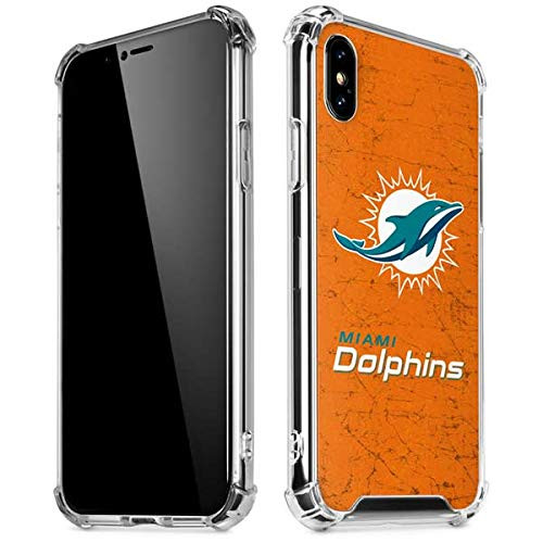 Skinit Clear Phone Case Compatible with iPhone X/XS - Officially Licensed NFL Miami Dolphins Distressed- Orange Design