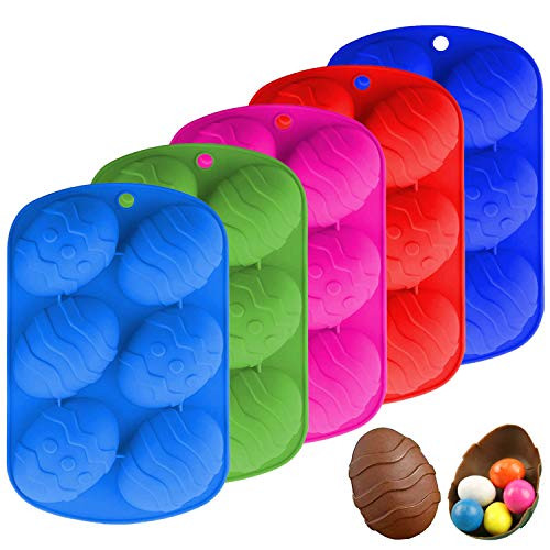 Easter Egg Silicone Mold 5 Pieces 6 Holes Half Easter Egg Shape Chocolate Molds DIY Handmade Baking Mold for Chocolate- Cake- Candy- Jelly- Pudding- Ice Cube- Soap