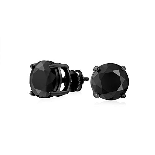 .75CT Black On Black Round Solitaire Cubic Zirconia Stud Earrings For Men Women CZ Screw Back Plated 925 Sterling Silver .75CT Black On Black Round Solitaire Cubic Zirconia Stud Earrings For Men Women CZ Screw Back Plated 925 Sterling Silver