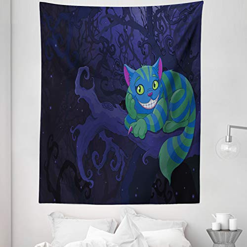 Lunarable Alice in Wonderland Tapestry Twin Size- Chester Cat Sitting on Branch Forest Character- Wall Hanging Bedspread Bed Cover Wall Decor- 68inch X 88inch- Green Blue Purple Lunarable Alice in Wonderland Tapestry Twin Size- Chester Cat Sitting on Branch Forest Character- Wall Hanging Bedspread Bed Cover Wall Decor- 68inch X 88inch- Green Blue Purple