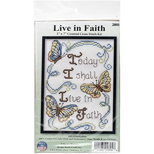 Tobin DW2895 14 Count Live in Faith Mini Counted Cross Stitch Kit, 5" by 7"