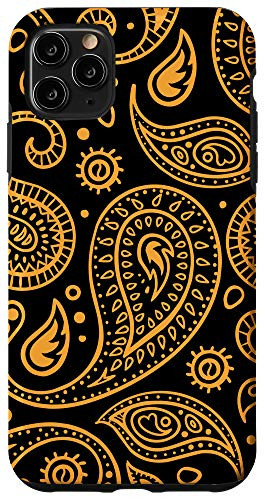 iPhone 11 Pro Max Black and Orange Paisley Pattern Bandana Case