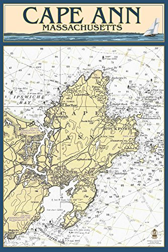 Cape Ann- Massachusetts- Nautical Chart -12x18 Art Print- Wall Decor Travel Poster-
